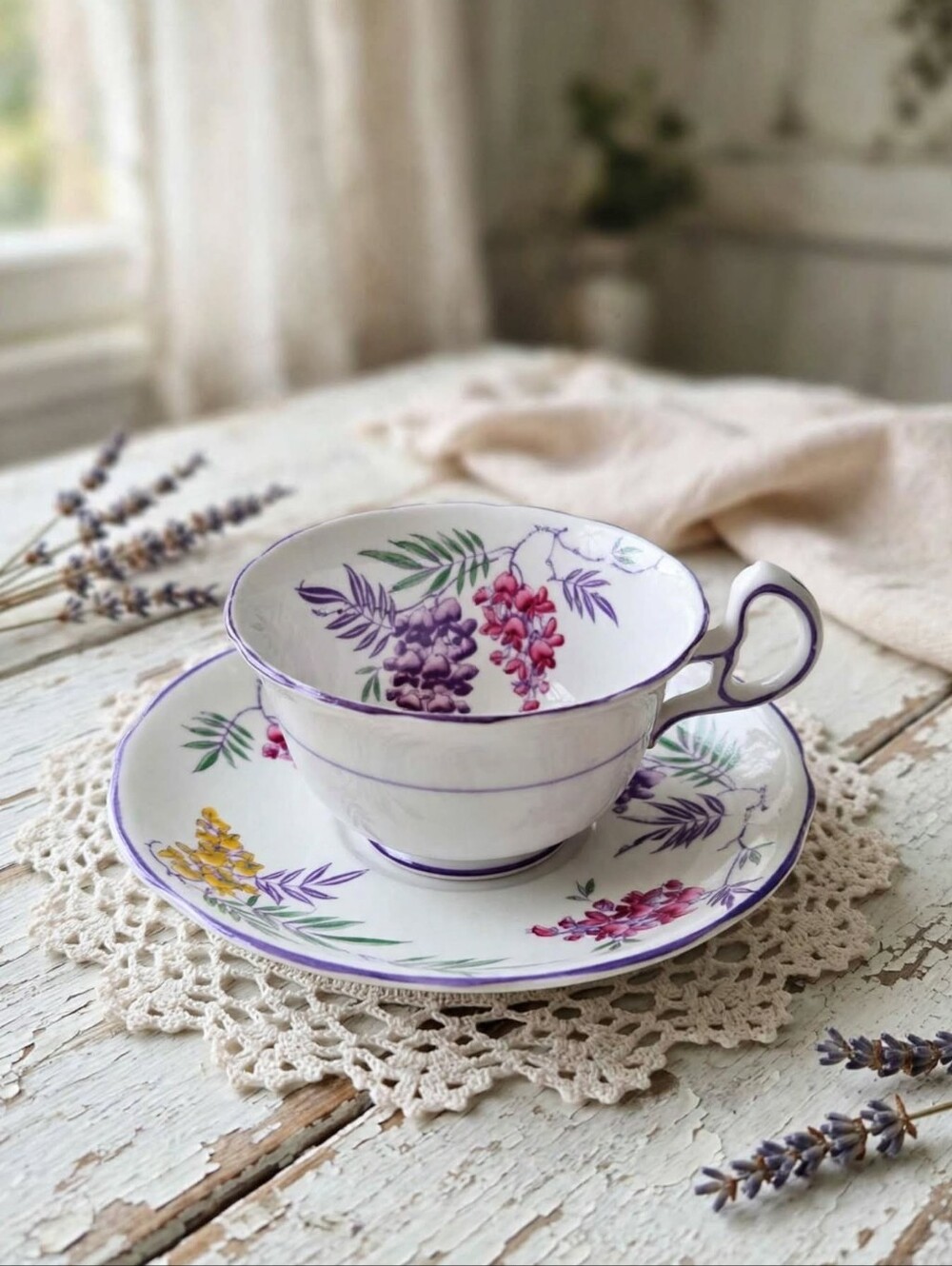 Vintage Royal Stafford "Lilac" Bone China Teacup & Saucer Set | 1930s